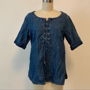 NWT Rag & Bone Jeans Washed Denim Lace Up Top Smal